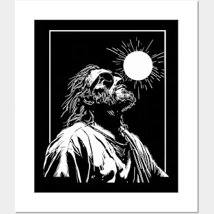 Silhouette of Jesus Wearing Glasses Looking Up at Solar Eclipse Posters and Art